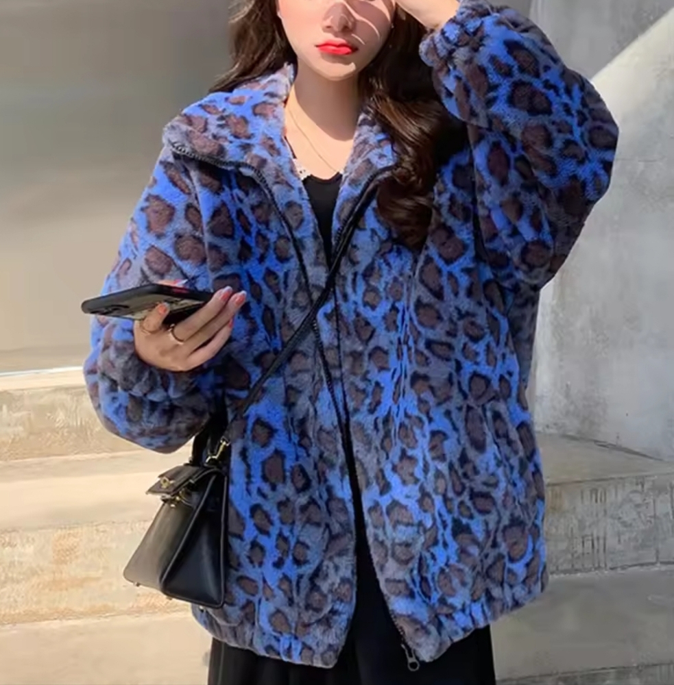 Oversized Colorful Leopard Print Faux Fur Coat Women Long Sleeve - Picture 3 of 5
